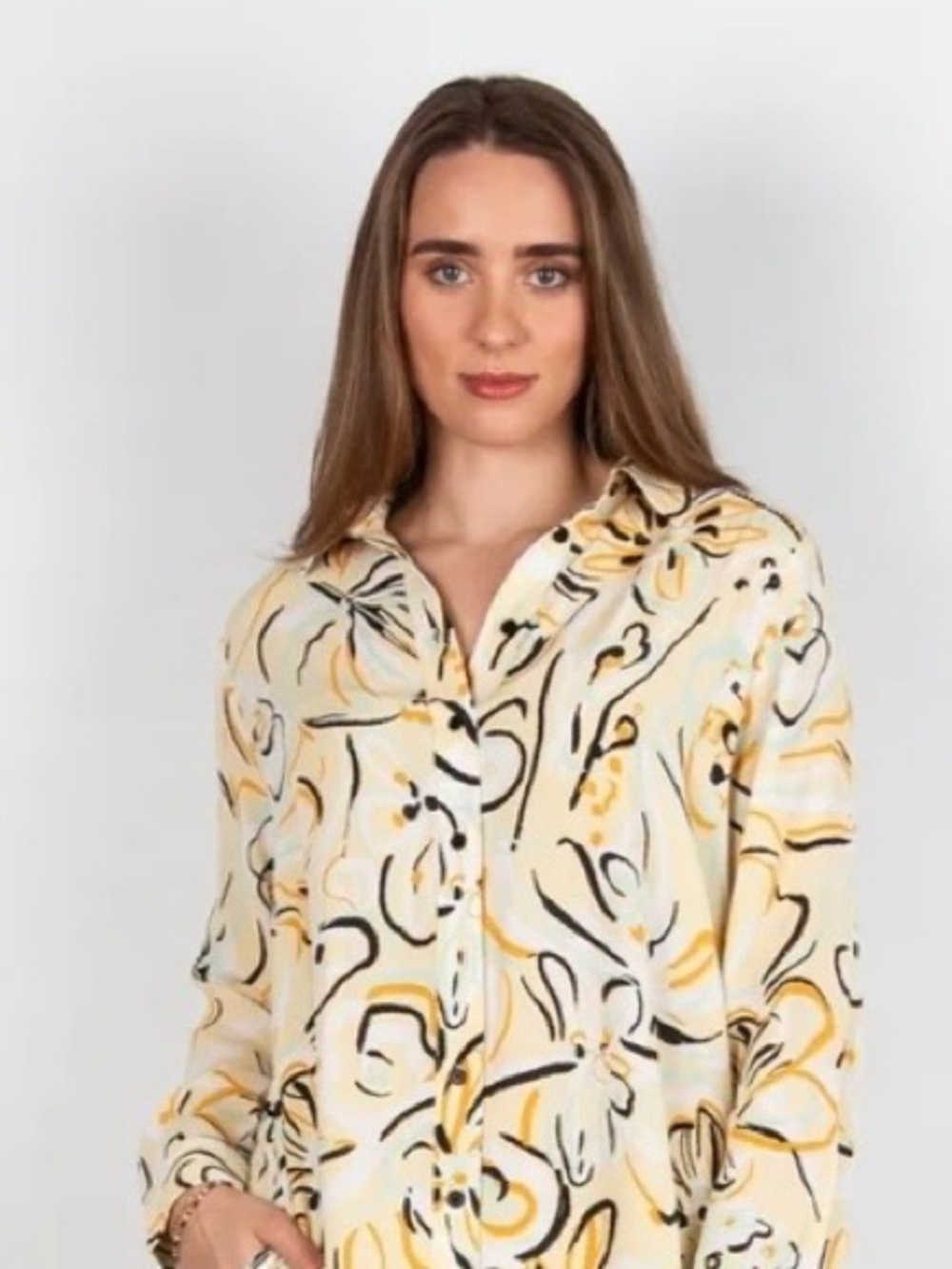Masai Cream Floral Button-Front Blouse with Black & Peach Accents